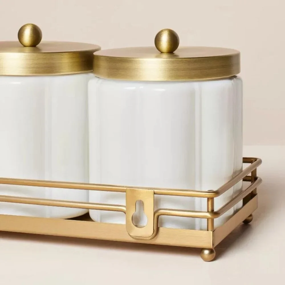 Milk Glass Bath Canister Set White‎ Brass, Wall Mount - Hearth & Hand Magnolia